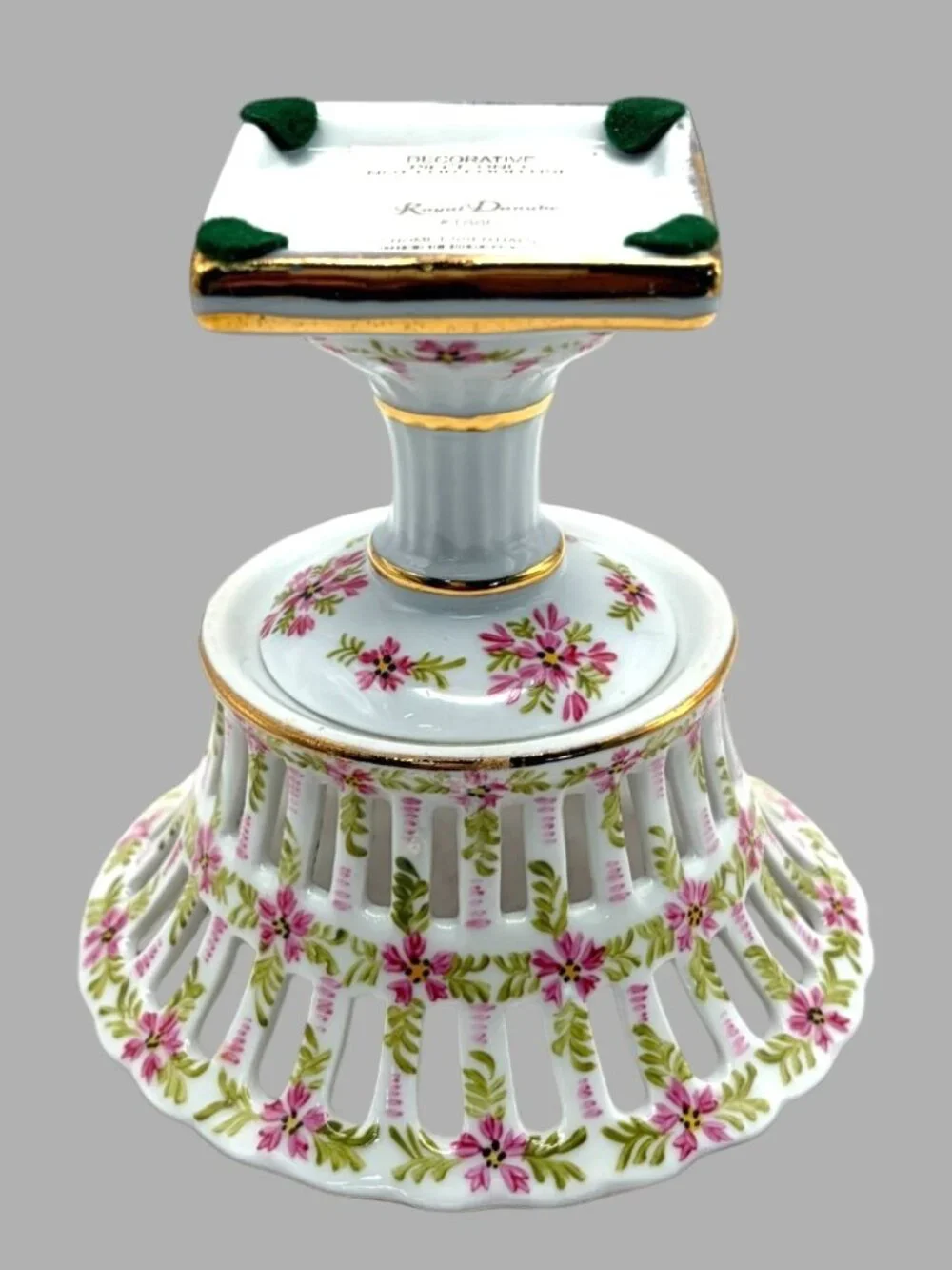 Royal Danube #1886 Pink Flower Porcelain Compote Pedestal Bowl Gold Trim Vintage